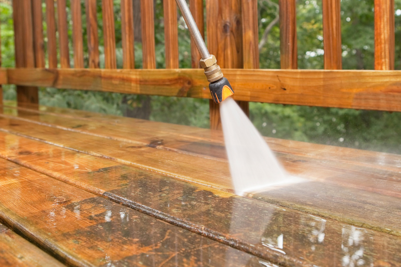 deck being pressure washed